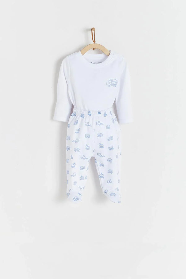 Babycottons Trucks Bodysuit & Pants Set - Blue