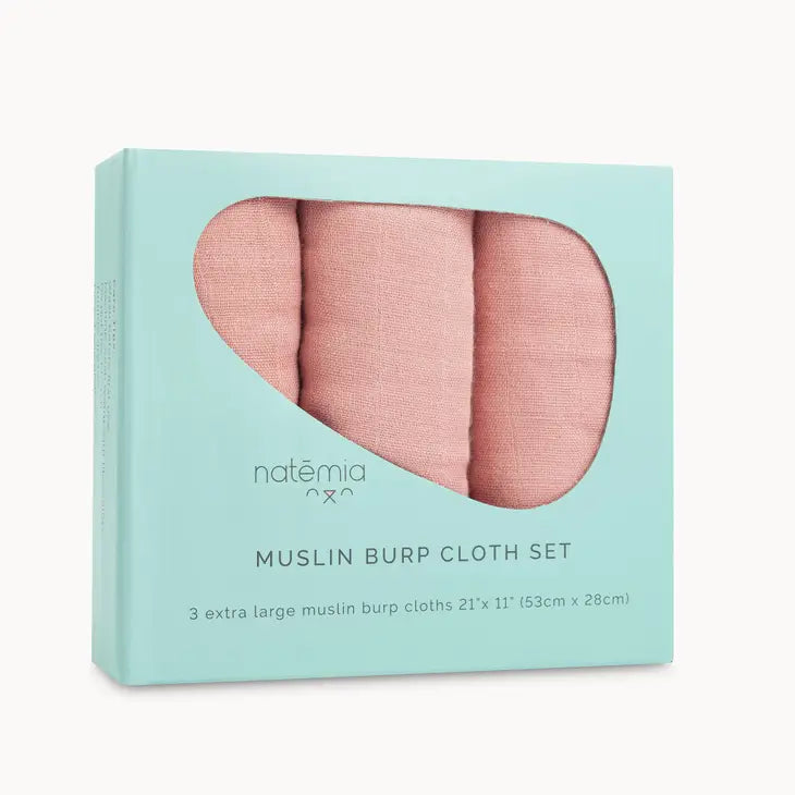 Natemia Ultra Soft Muslin Bamboo Burp Cloths Rose - 3 Pack