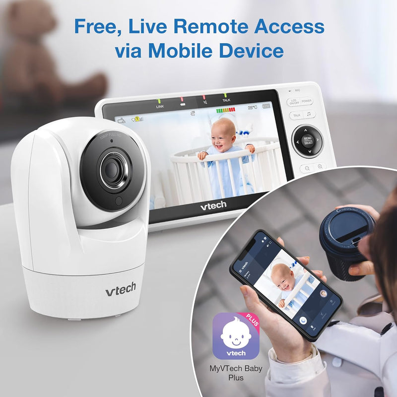 VTech VM901 Upgraded WiFi Smart Baby Monitor 5 Inch 720p Display 1080p Camera HD Night Vision Works With iOS And Android