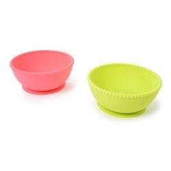 Chewbeads Silicone Suction Bowls Set Chartreuse/Pink