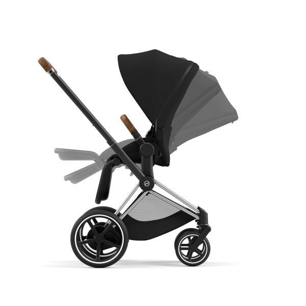 Cybex E-Priam 2 Stroller - Chrome/Brown Frame and Deep Black Seat Pack