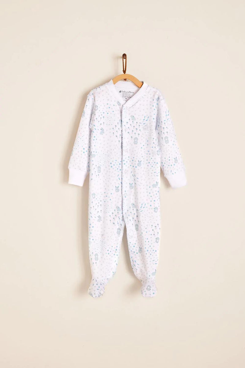 Babycottons Farm Footed Pajama White & Light Blue