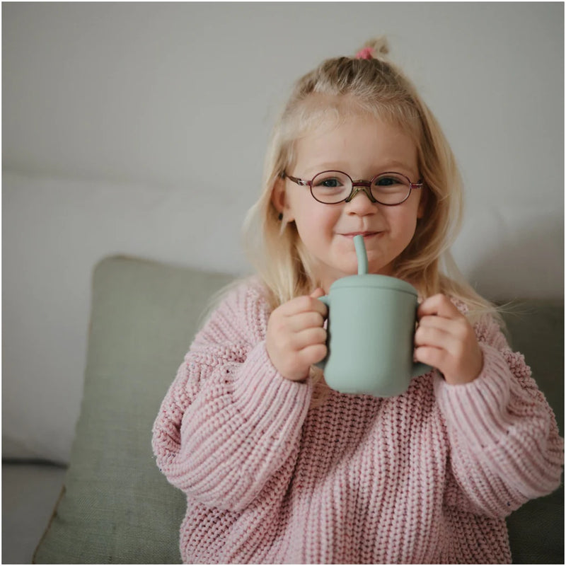 Mushie Silicone Training Cup + Straw - Powder Blue