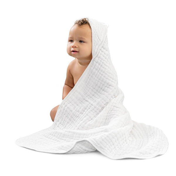 Comfy Cubs Baby Hooded 9 Layer Muslin Cotton Towel For Kids - White