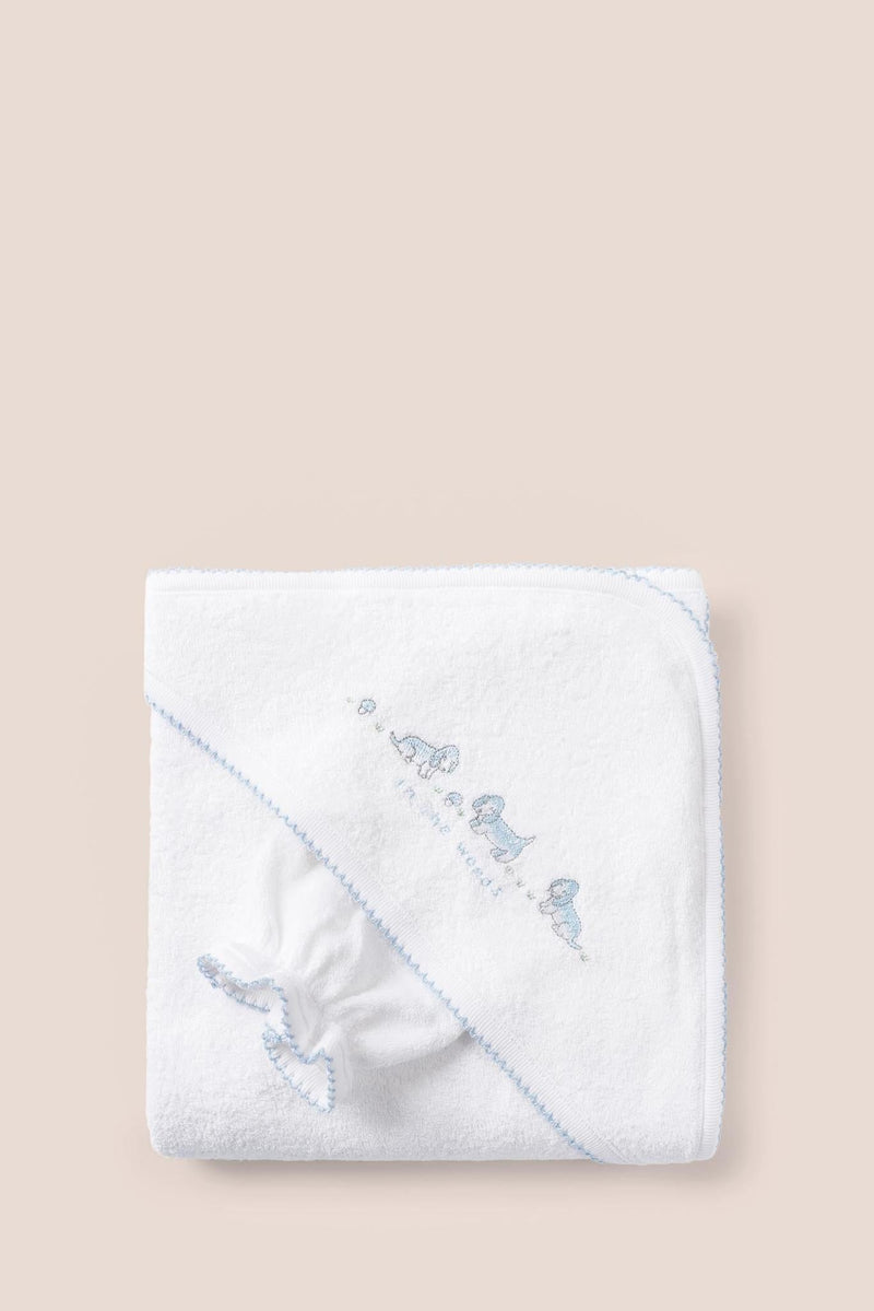 Babycottons In the Woods Hooded Towel w/glove White/Light Blue