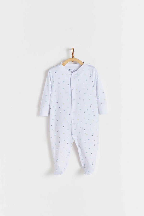 Babycottons Little Stars Snap Footie - White/Grey